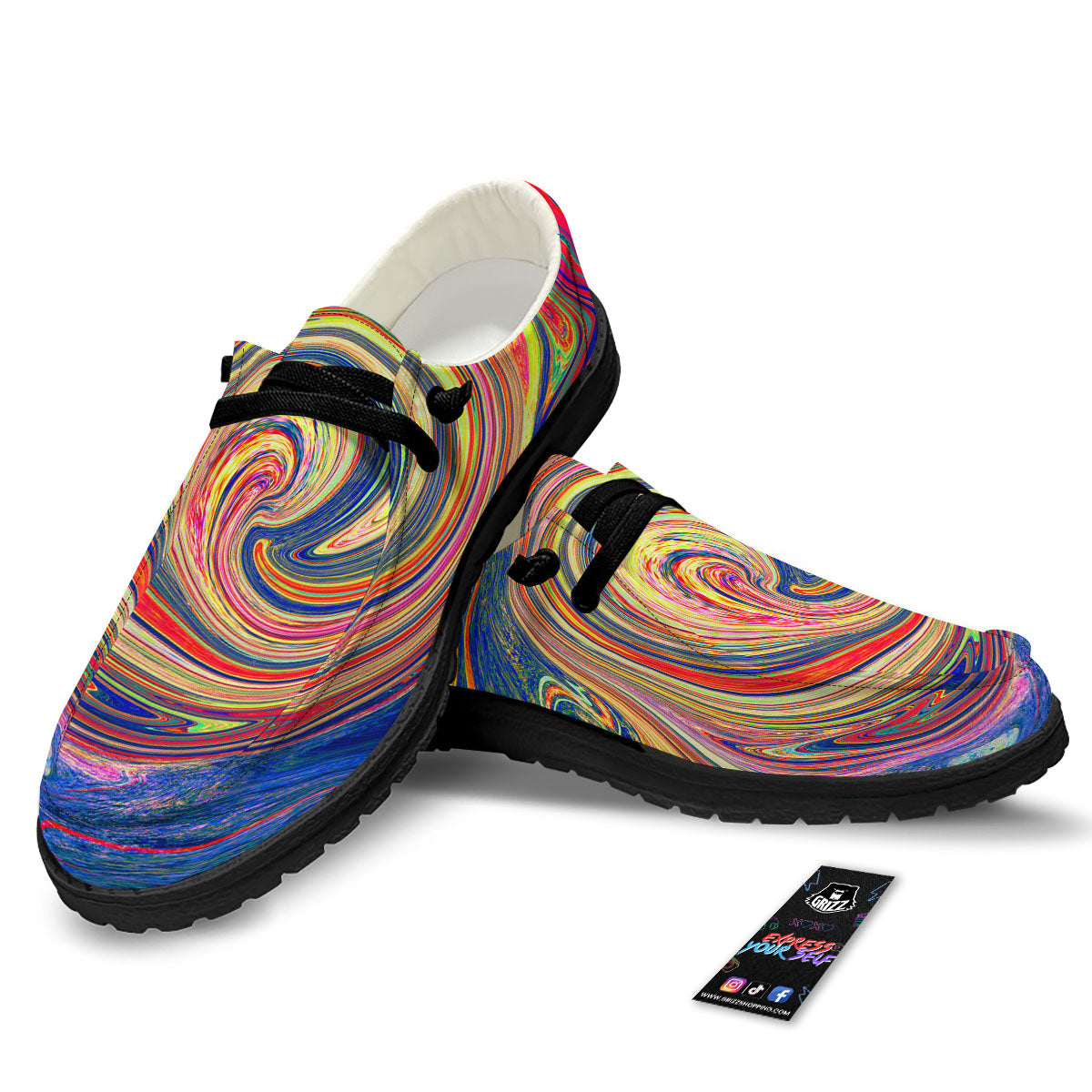 Liquid Trippy Abstract Psychedelic Print Black Loafers-grizzshop