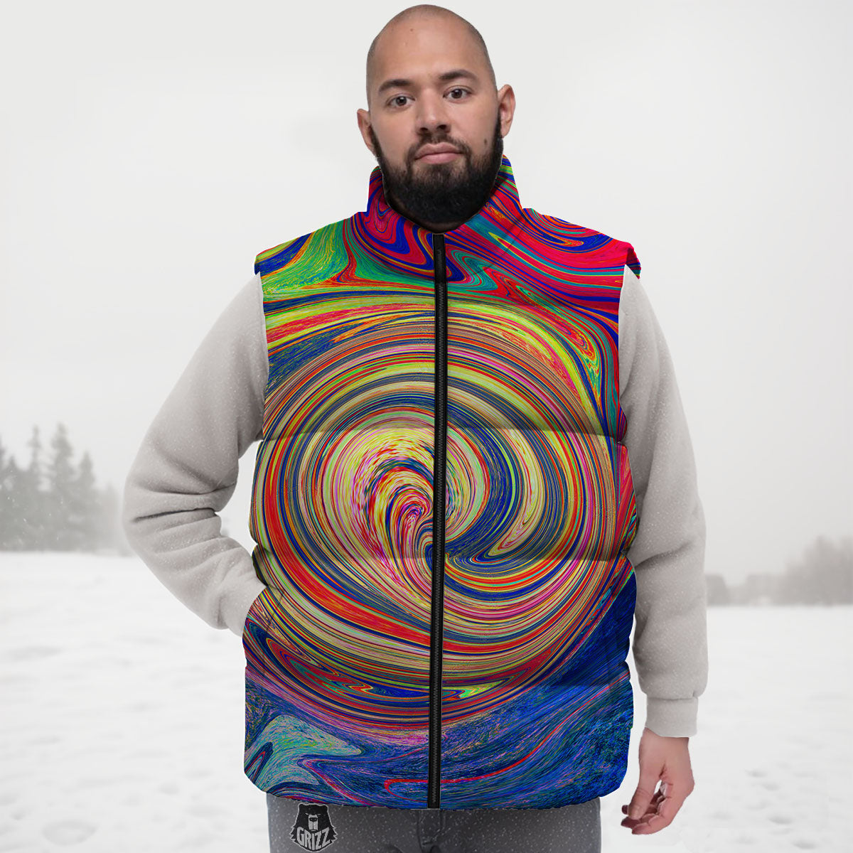 Liquid Trippy Abstract Psychedelic Print Down Vest