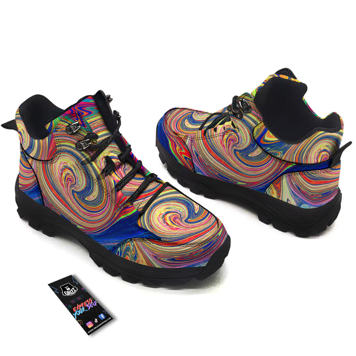 Liquid Trippy Abstract Psychedelic Print Hiking Shoes-grizzshop