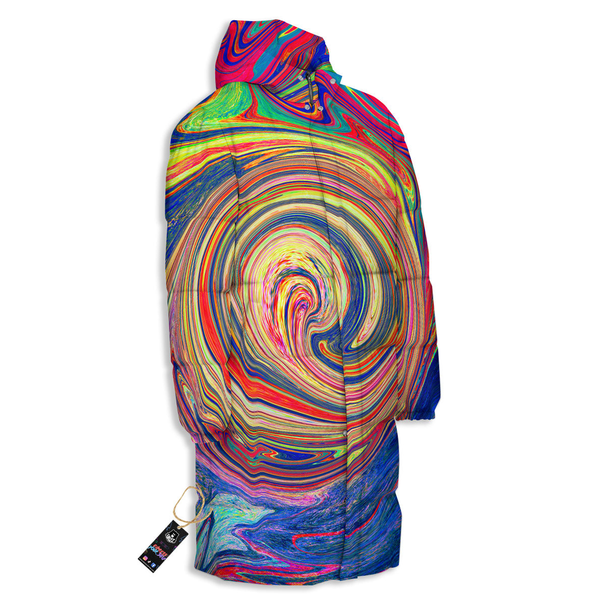 Liquid Trippy Abstract Psychedelic Print Long Down Jacket-grizzshop