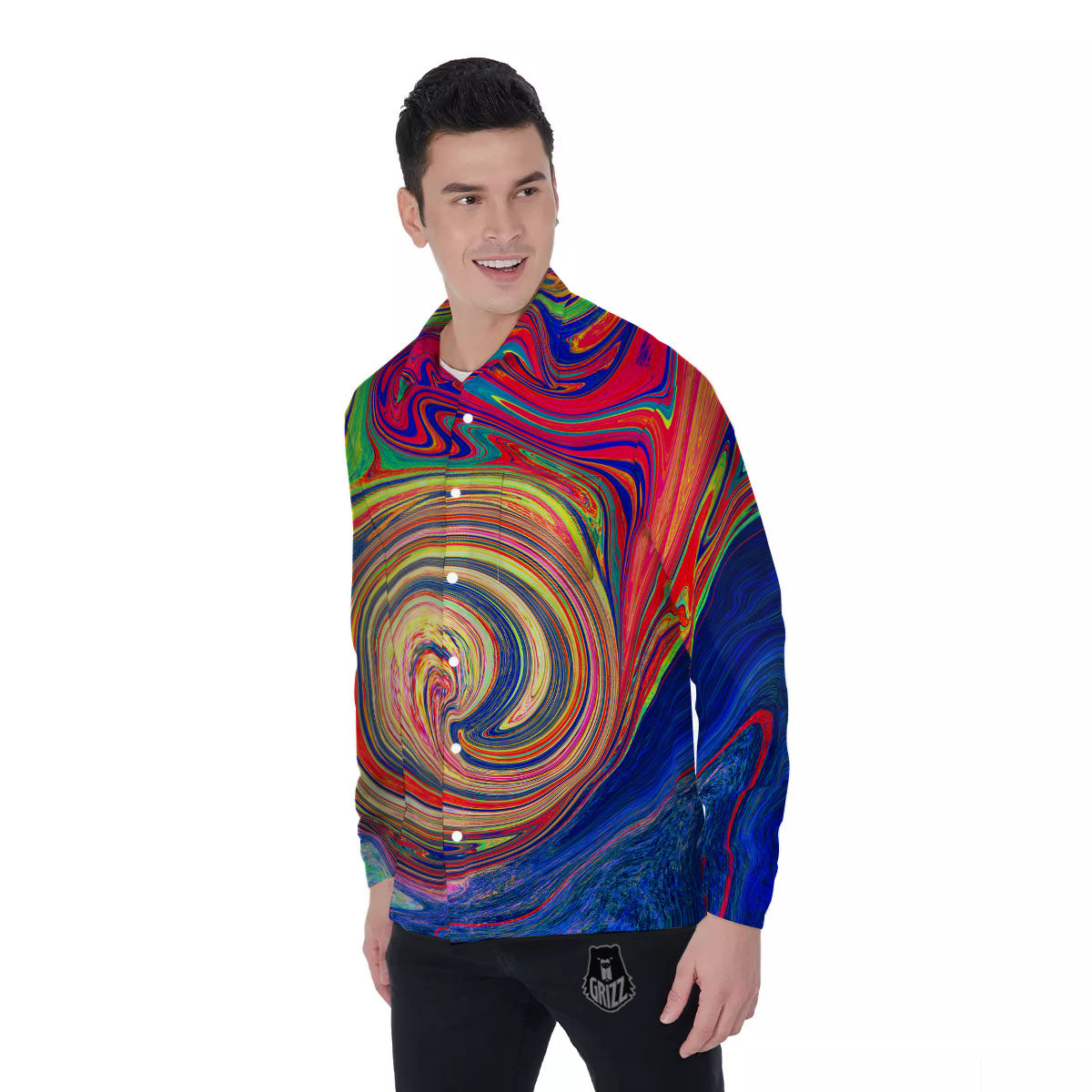 Liquid Trippy Abstract Psychedelic Print Men's Long Sleeve Shirts-grizzshop