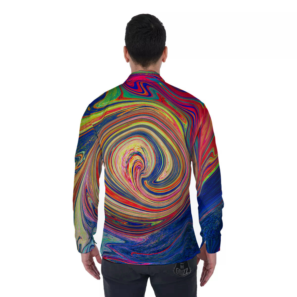 Liquid Trippy Abstract Psychedelic Print Men's Long Sleeve Shirts-grizzshop