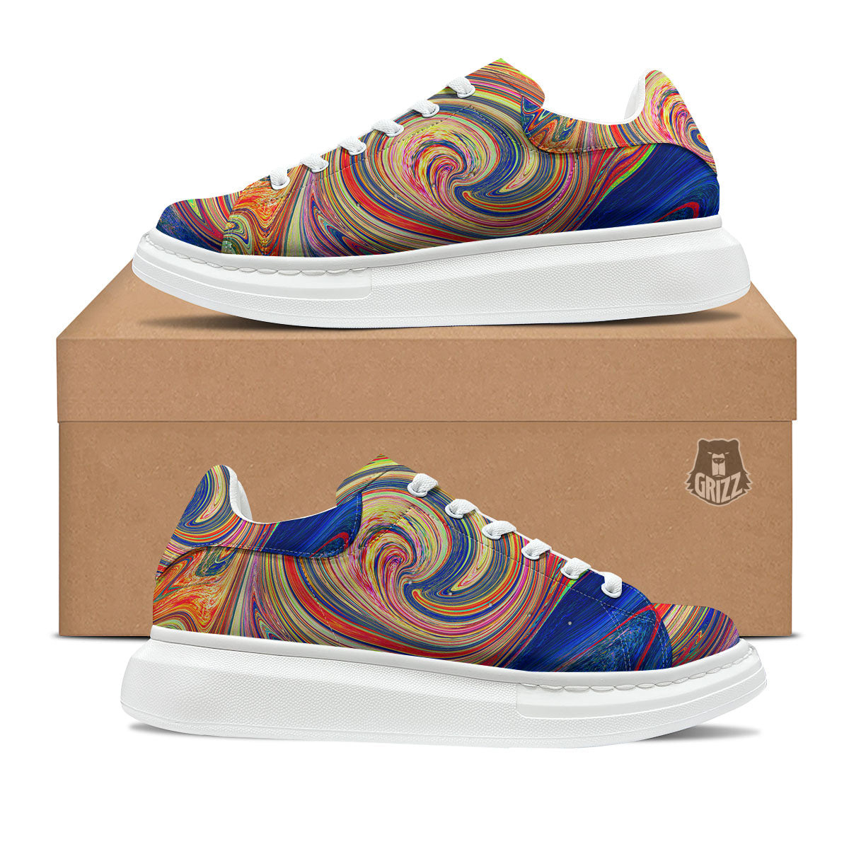Liquid Trippy Abstract Psychedelic Print Platform Shoes-grizzshop