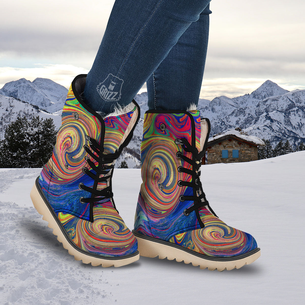 Liquid Trippy Abstract Psychedelic Print Snow Boots-grizzshop
