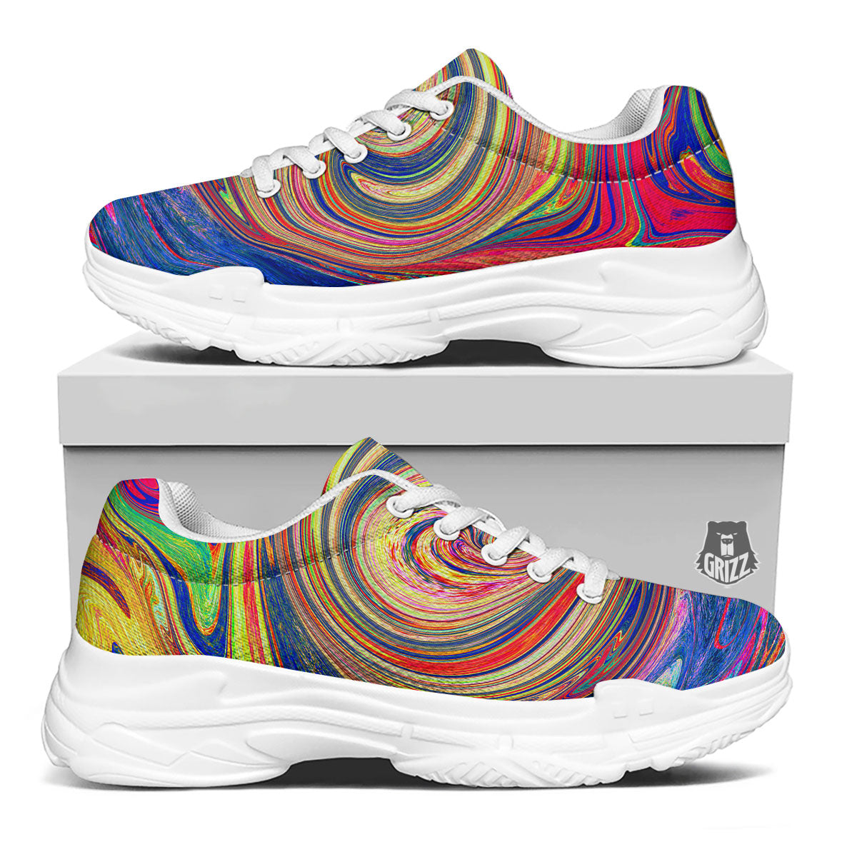 Liquid Trippy Abstract Psychedelic Print White Chunky Shoes-grizzshop