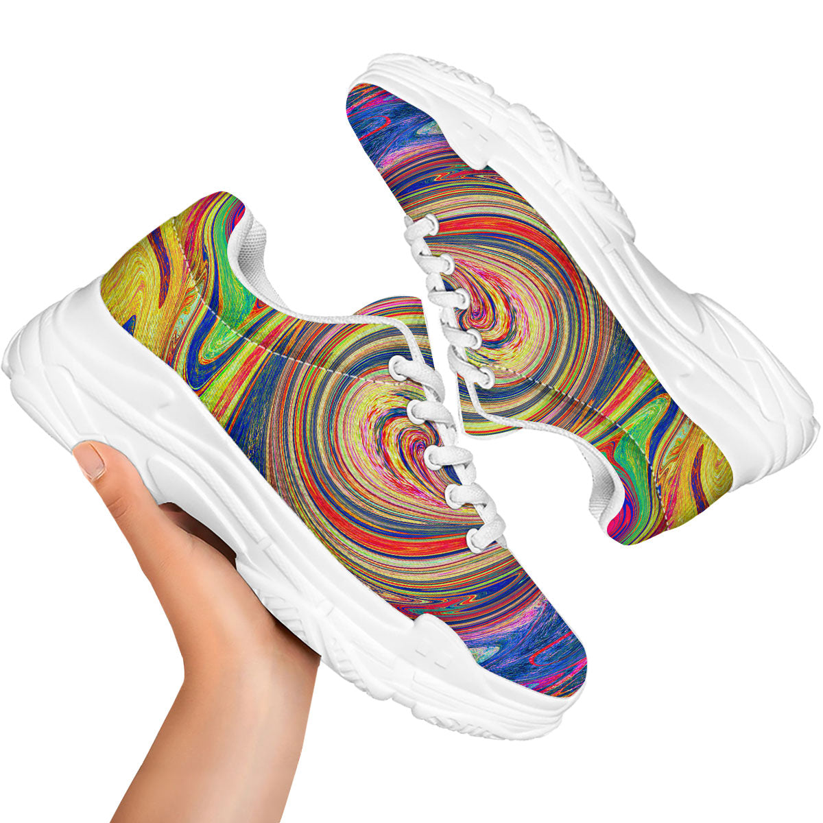 Liquid Trippy Abstract Psychedelic Print White Chunky Shoes-grizzshop
