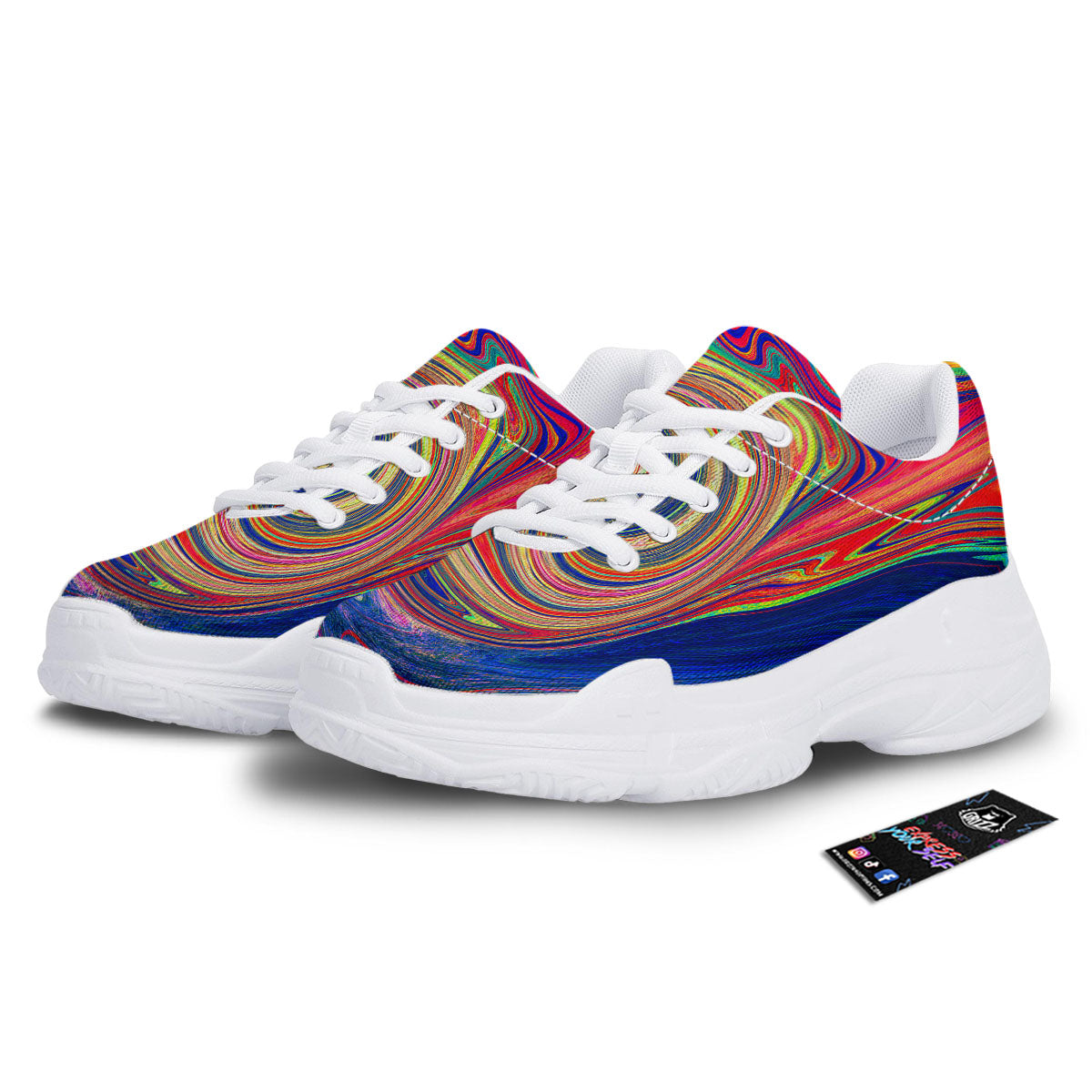 Liquid Trippy Abstract Psychedelic Print White Chunky Shoes-grizzshop