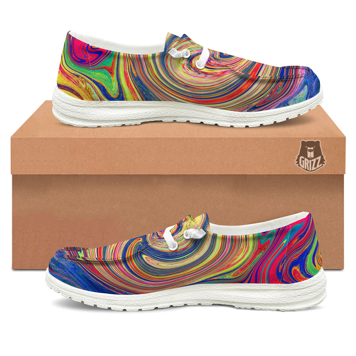 Liquid Trippy Abstract Psychedelic Print White Loafers-grizzshop