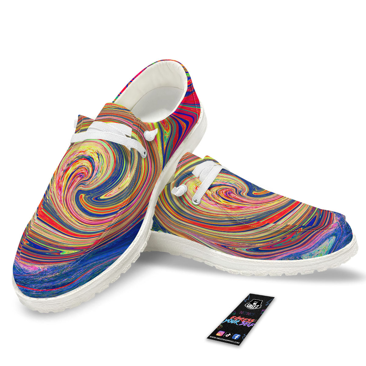 Liquid Trippy Abstract Psychedelic Print White Loafers-grizzshop