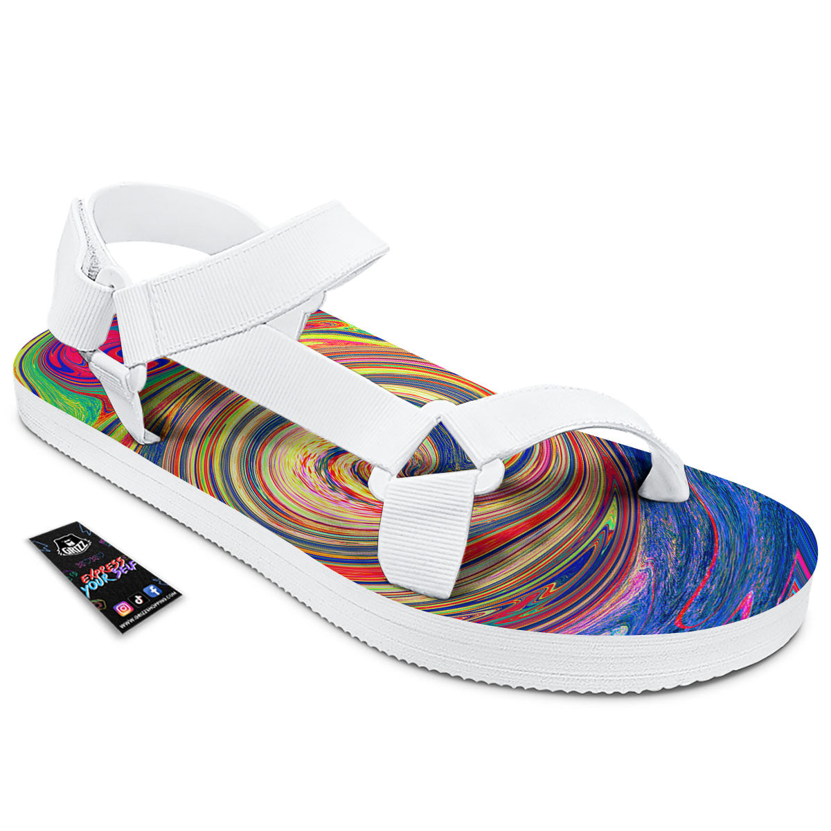 Liquid Trippy Abstract Psychedelic Print White Open Toe Sandals-grizzshop