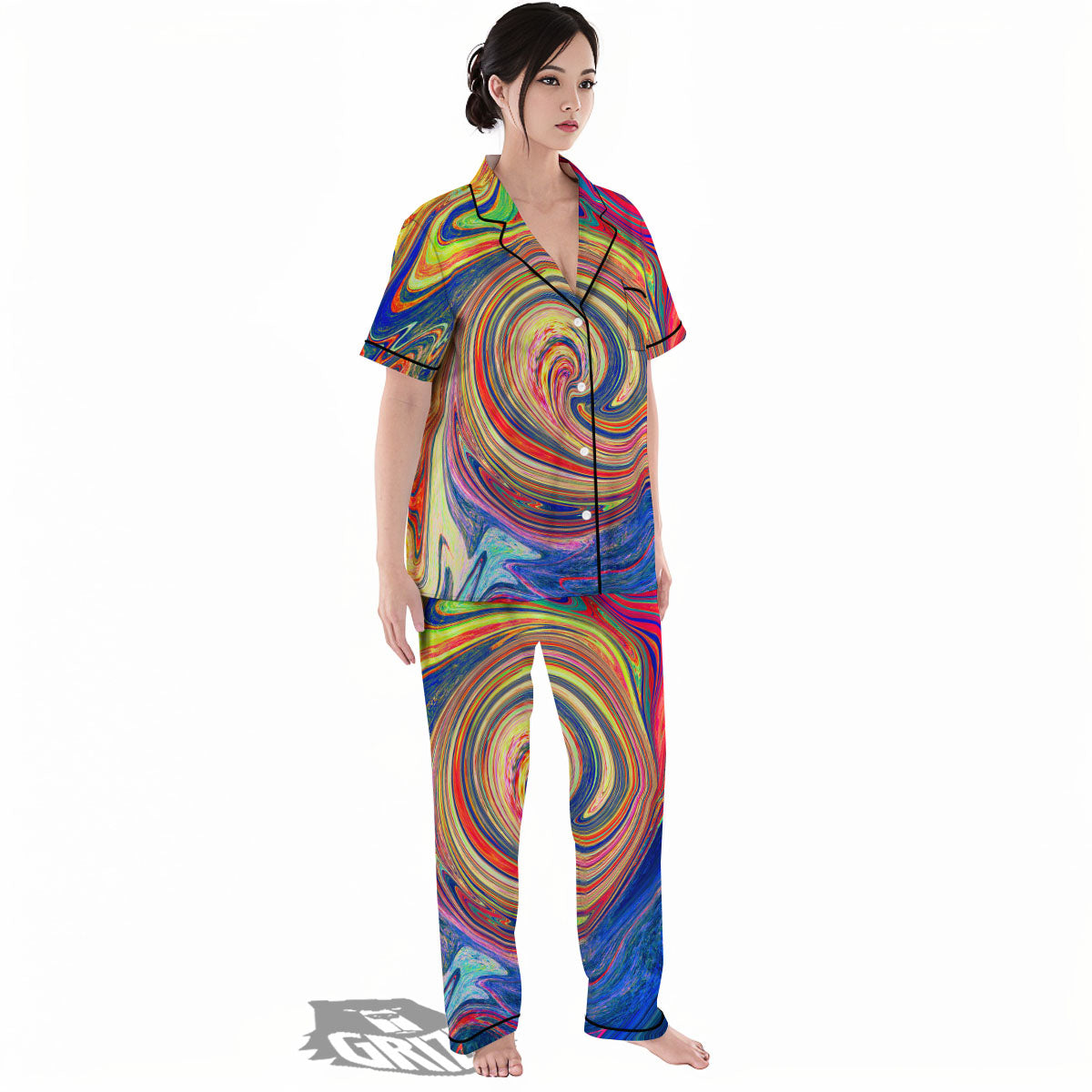 Liquid Trippy Abstract Psychedelic Print Women's Pajamas Set-grizzshop
