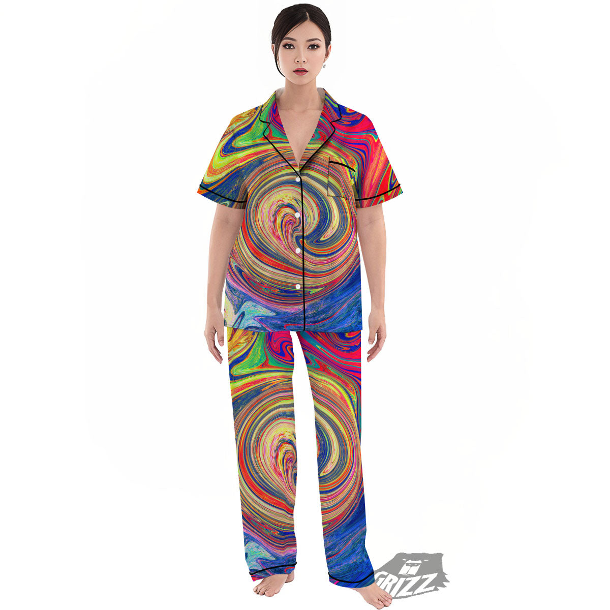 Liquid Trippy Abstract Psychedelic Print Women's Pajamas Set-grizzshop