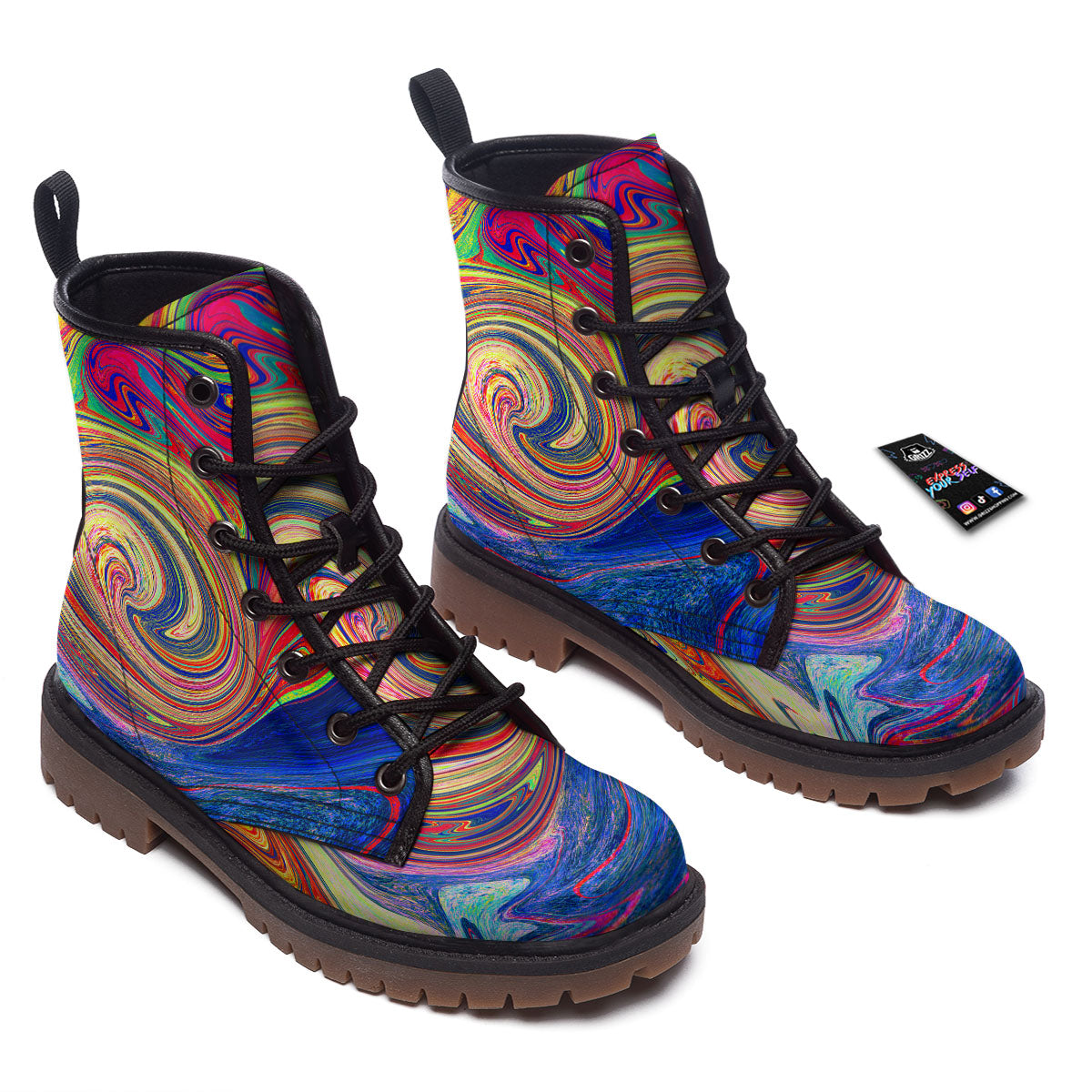 Liquid Trippy Abstract Psychedelic Print Work Boots-grizzshop