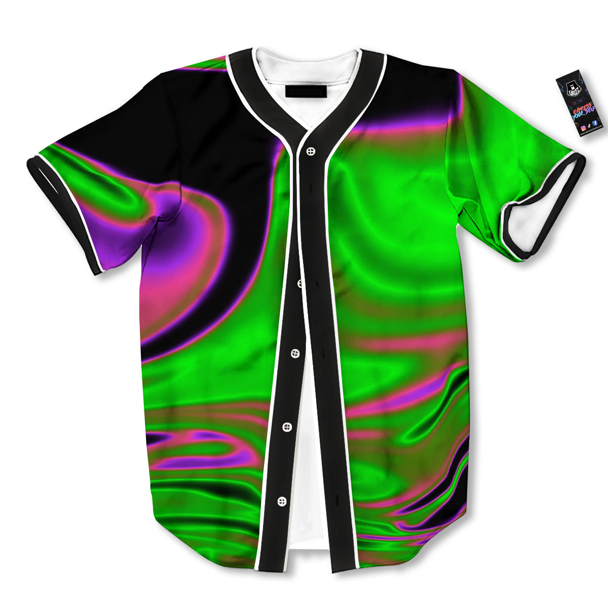 Liquid Trippy Green Abstract Print Baseball Jersey-grizzshop
