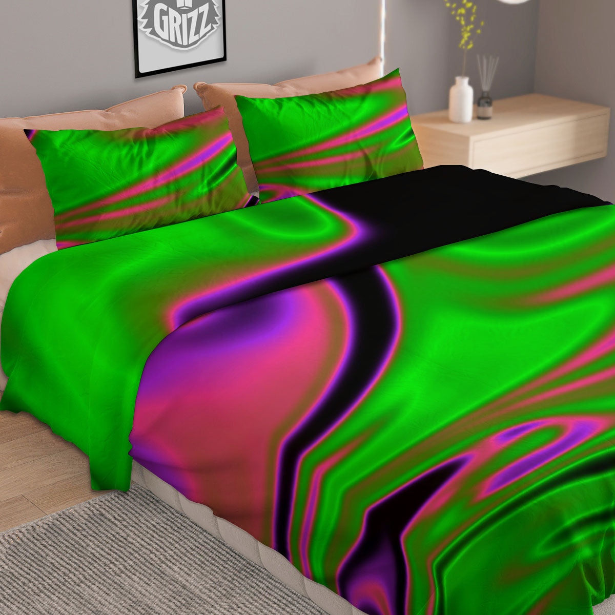 Liquid Trippy Green Abstract Print Duvet Cover Bedding Set