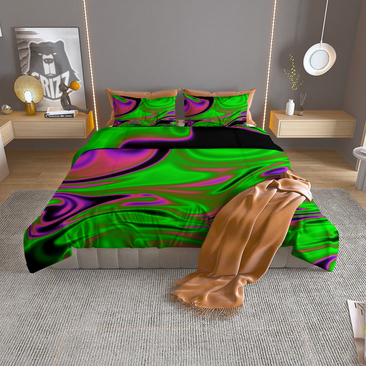 Liquid Trippy Green Abstract Print Duvet Cover Bedding Set