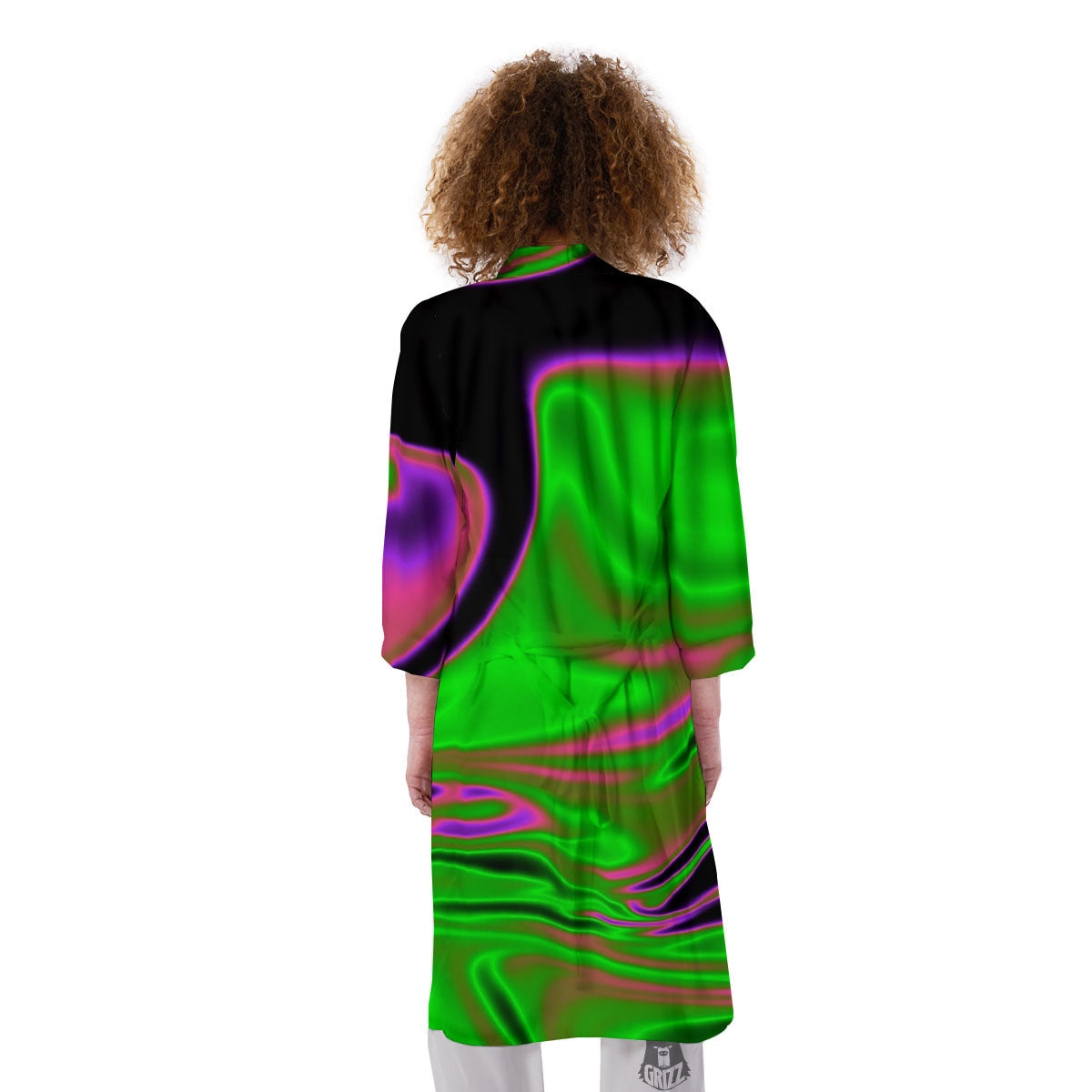 Liquid Trippy Green Abstract Print Kimono-grizzshop