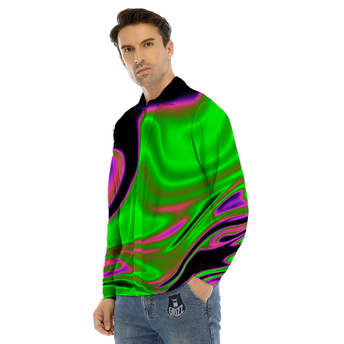 Liquid Trippy Green Abstract Print Men's Dress Shirts-grizzshop