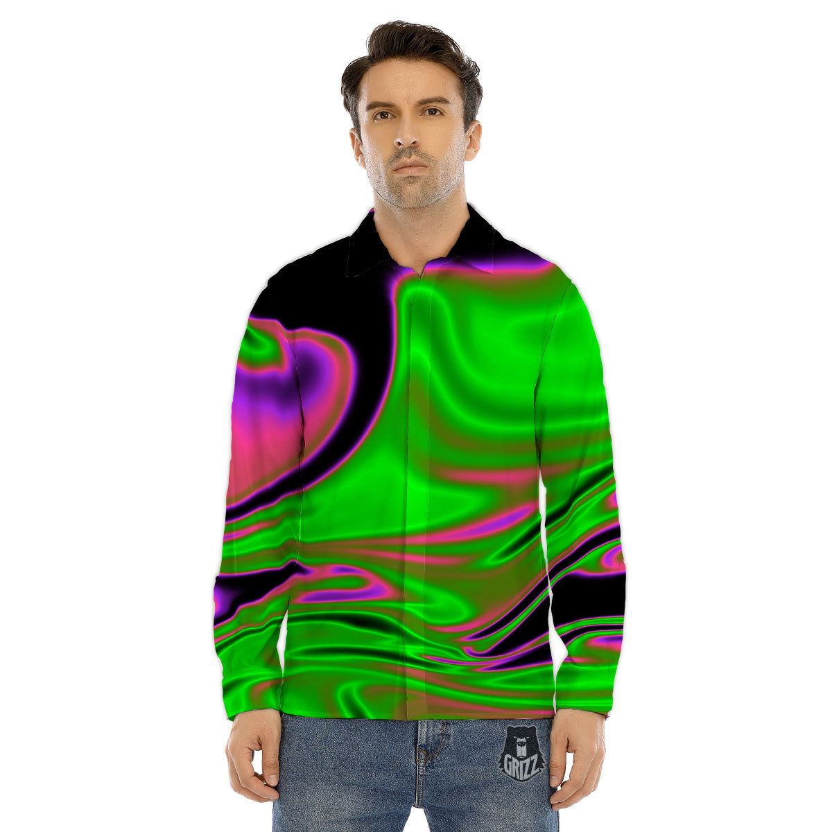 Liquid Trippy Green Abstract Print Men's Dress Shirts-grizzshop