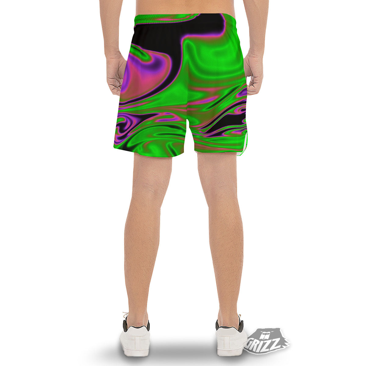 Liquid Trippy Green Abstract Print Men's Gym Shorts-grizzshop