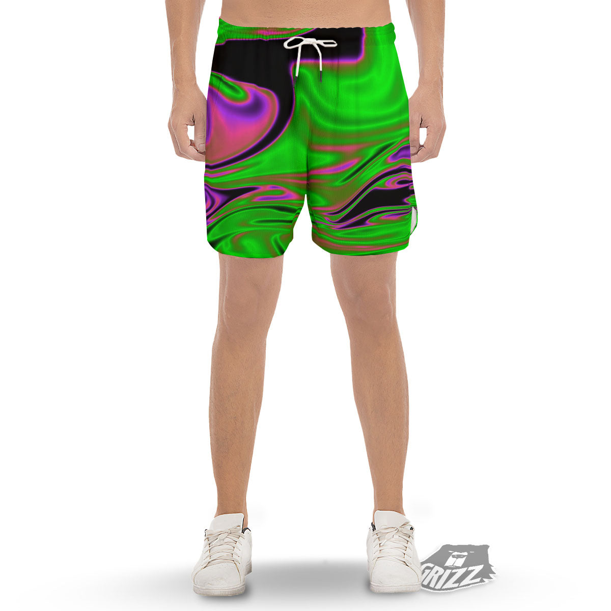 Liquid Trippy Green Abstract Print Men's Gym Shorts-grizzshop