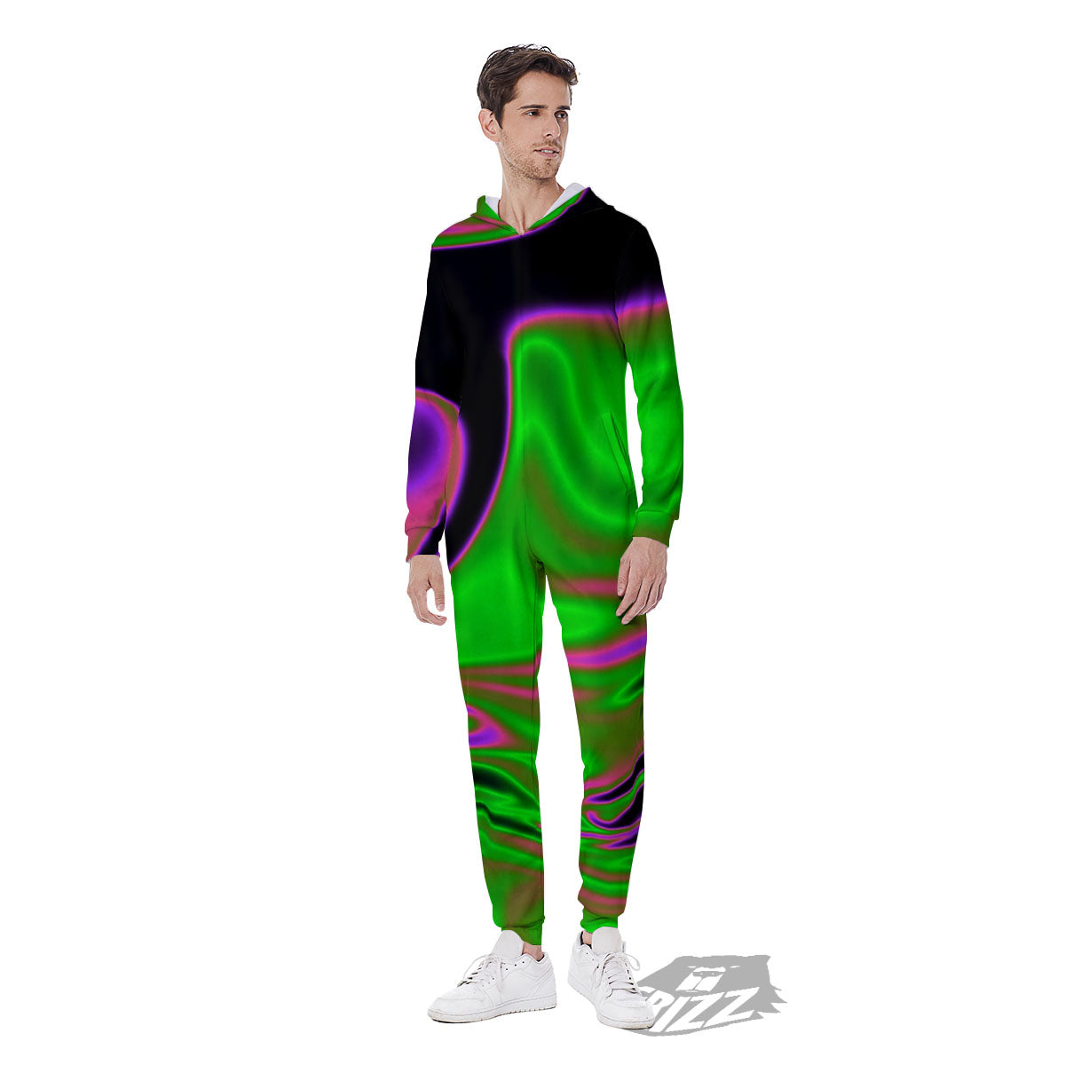 Liquid Trippy Green Abstract Print Men's Jumpsuit-grizzshop