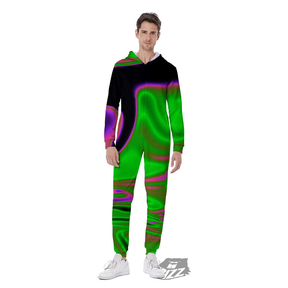 Liquid Trippy Green Abstract Print Men's Jumpsuit-grizzshop
