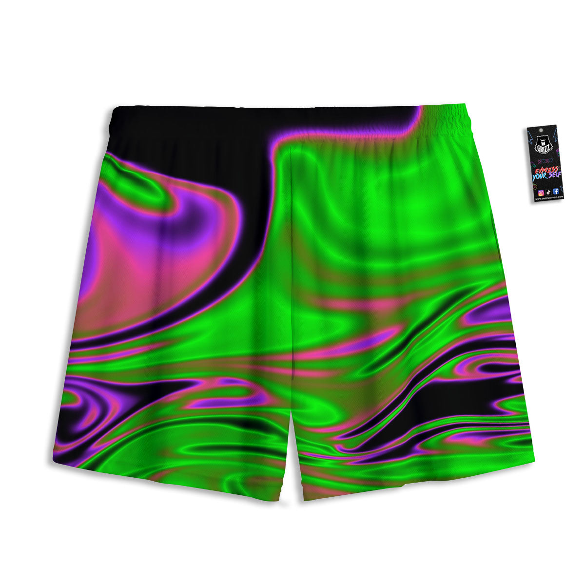 Liquid Trippy Green Abstract Print Mesh Shorts