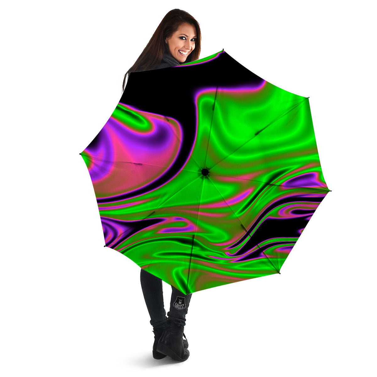 Liquid Trippy Green Abstract Print Umbrella-grizzshop