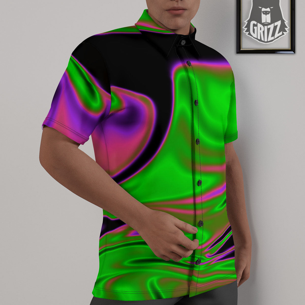 Liquid Trippy Green Abstract Print Untucked Shirts-grizzshop
