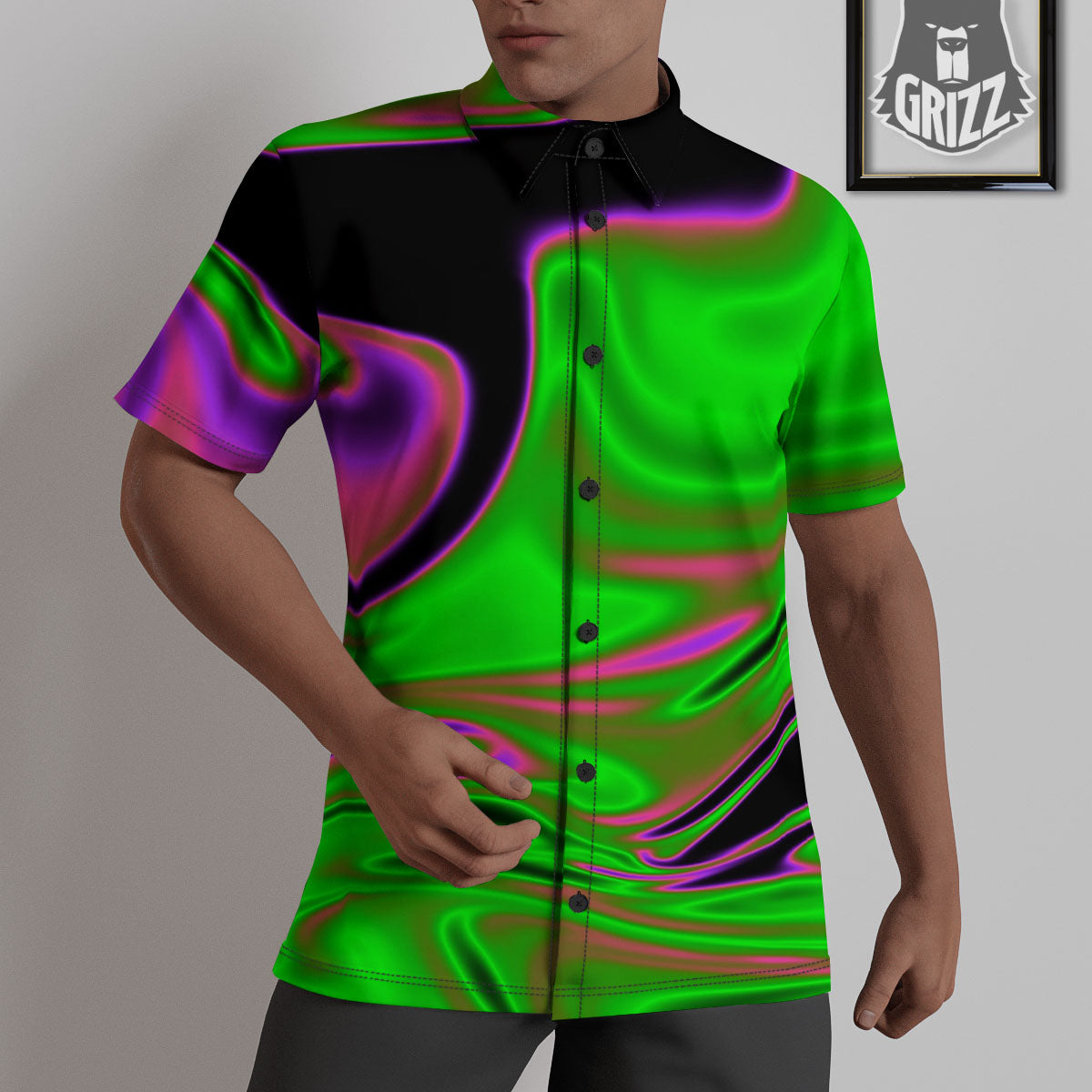 Liquid Trippy Green Abstract Print Untucked Shirts-grizzshop