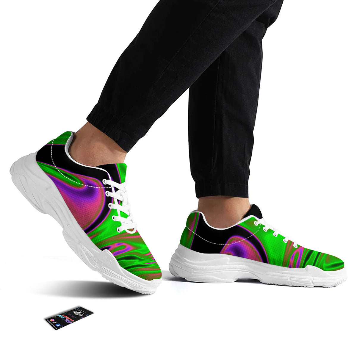 Liquid Trippy Green Abstract Print White Chunky Shoes-grizzshop