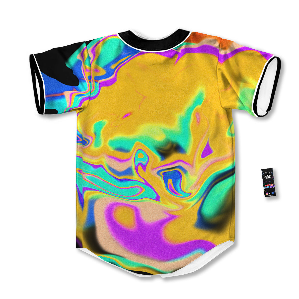 Liquid Trippy Holographic Neon Print Baseball Jersey-grizzshop