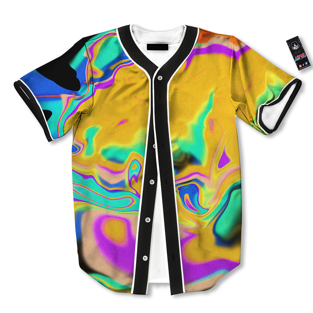 Liquid Trippy Holographic Neon Print Baseball Jersey-grizzshop