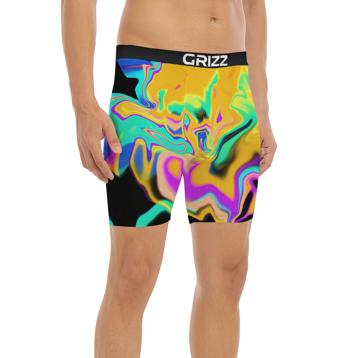 Liquid Trippy Holographic Neon Print Boxer Briefs-grizzshop