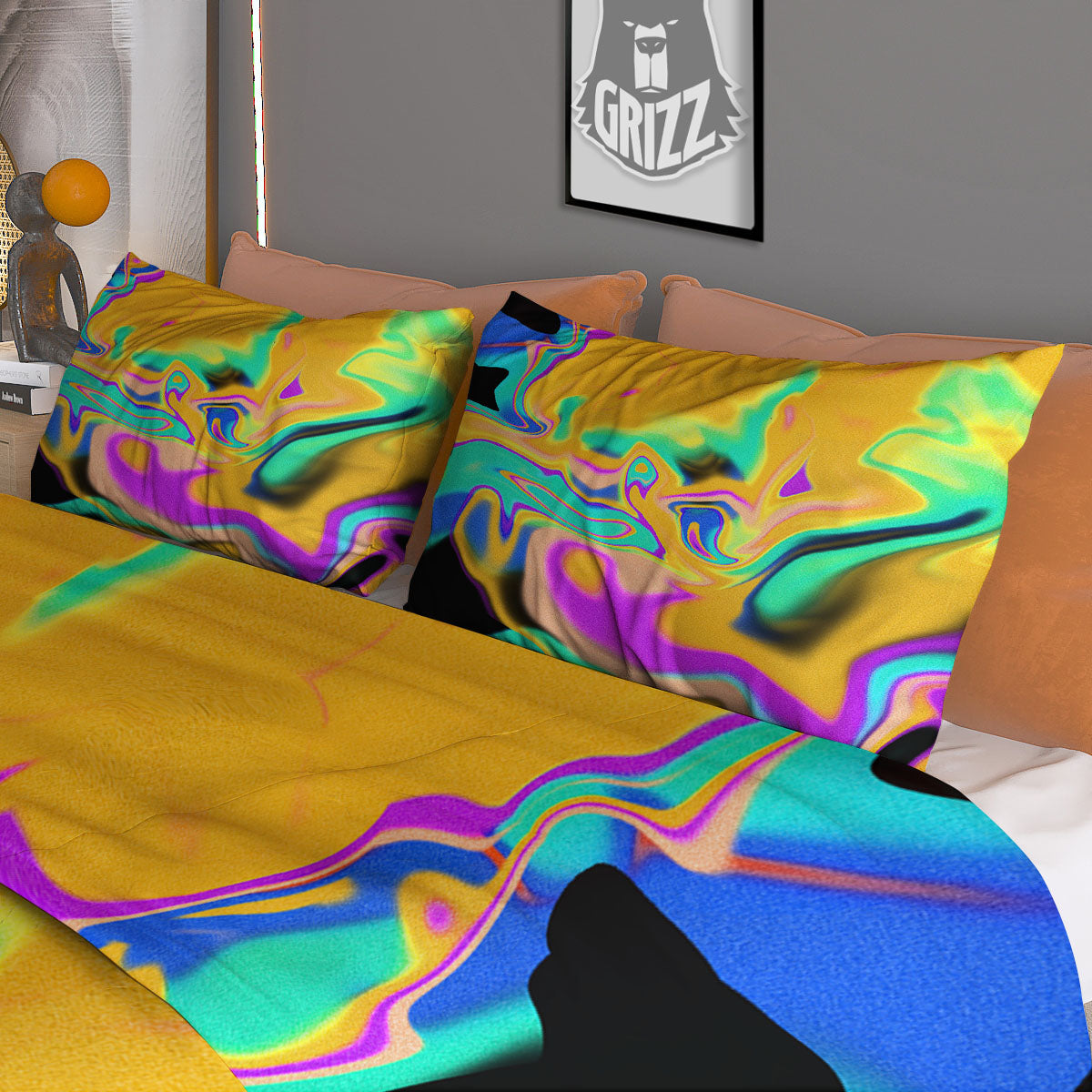 Liquid Trippy Holographic Neon Print Duvet Cover Bedding Set