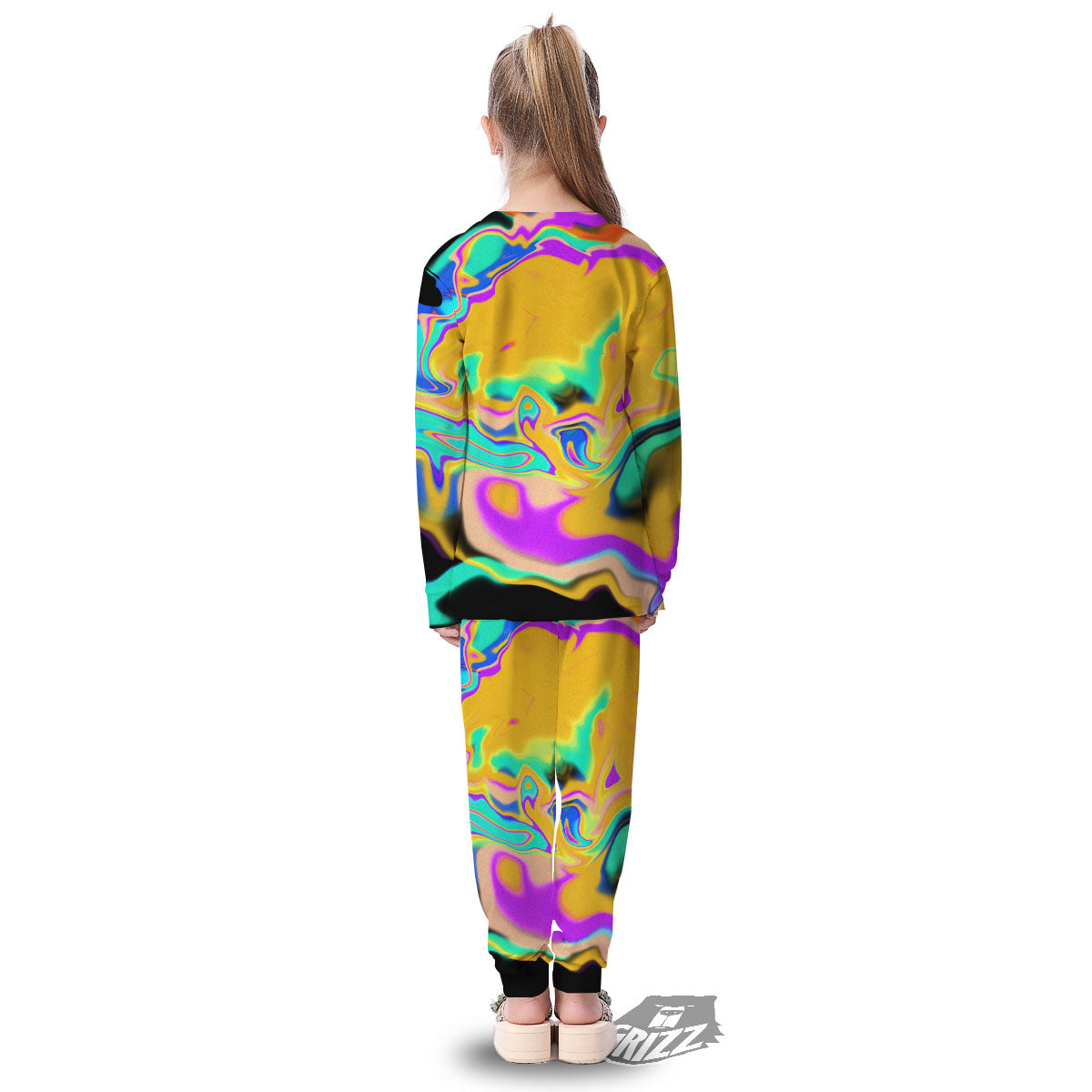 Liquid Trippy Holographic Neon Print Kid's Pajamas-grizzshop