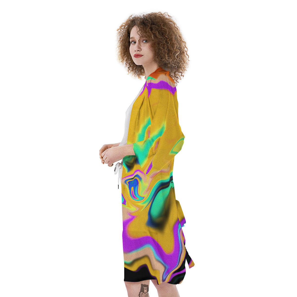 Liquid Trippy Holographic Neon Print Kimono-grizzshop