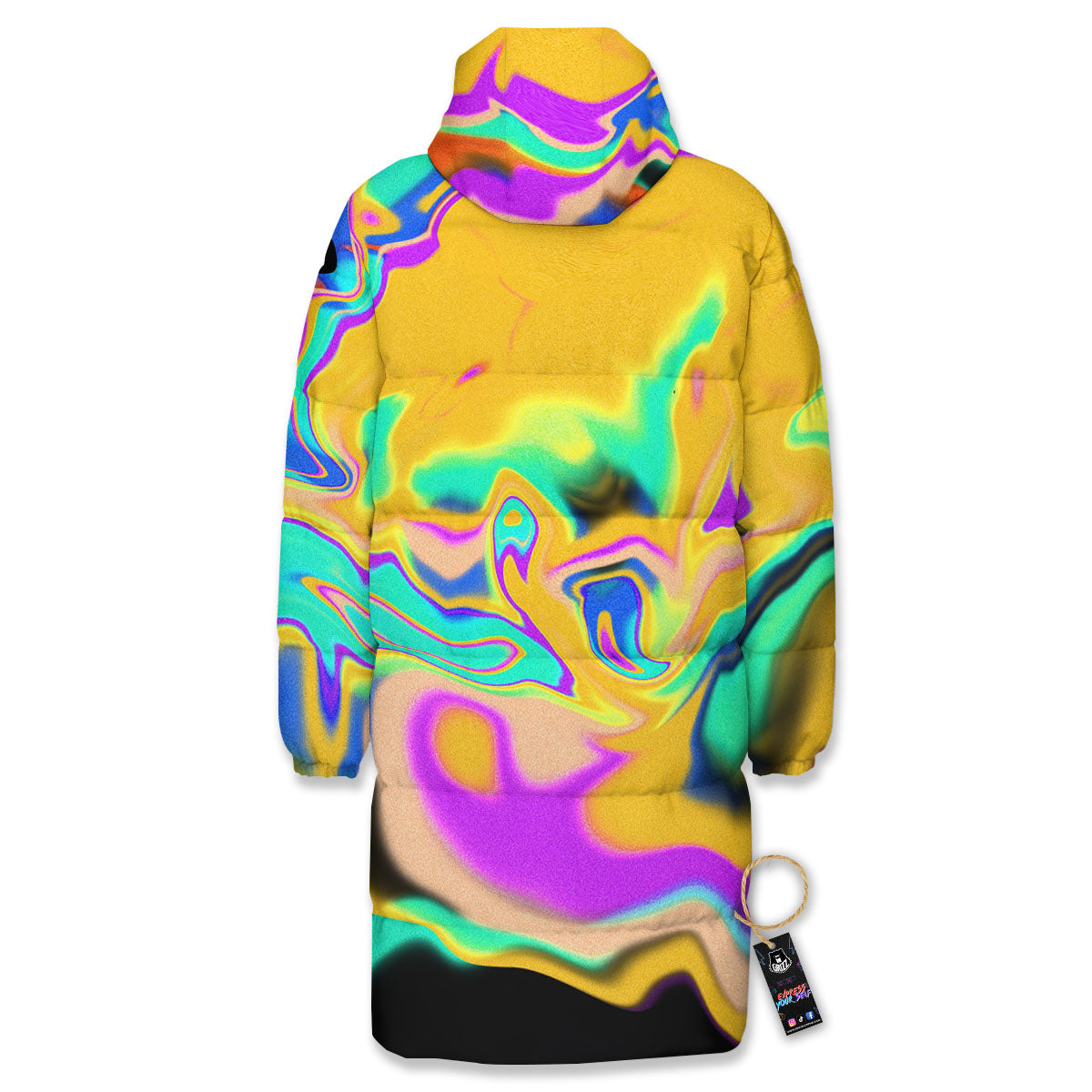 Liquid Trippy Holographic Neon Print Long Down Jacket-grizzshop