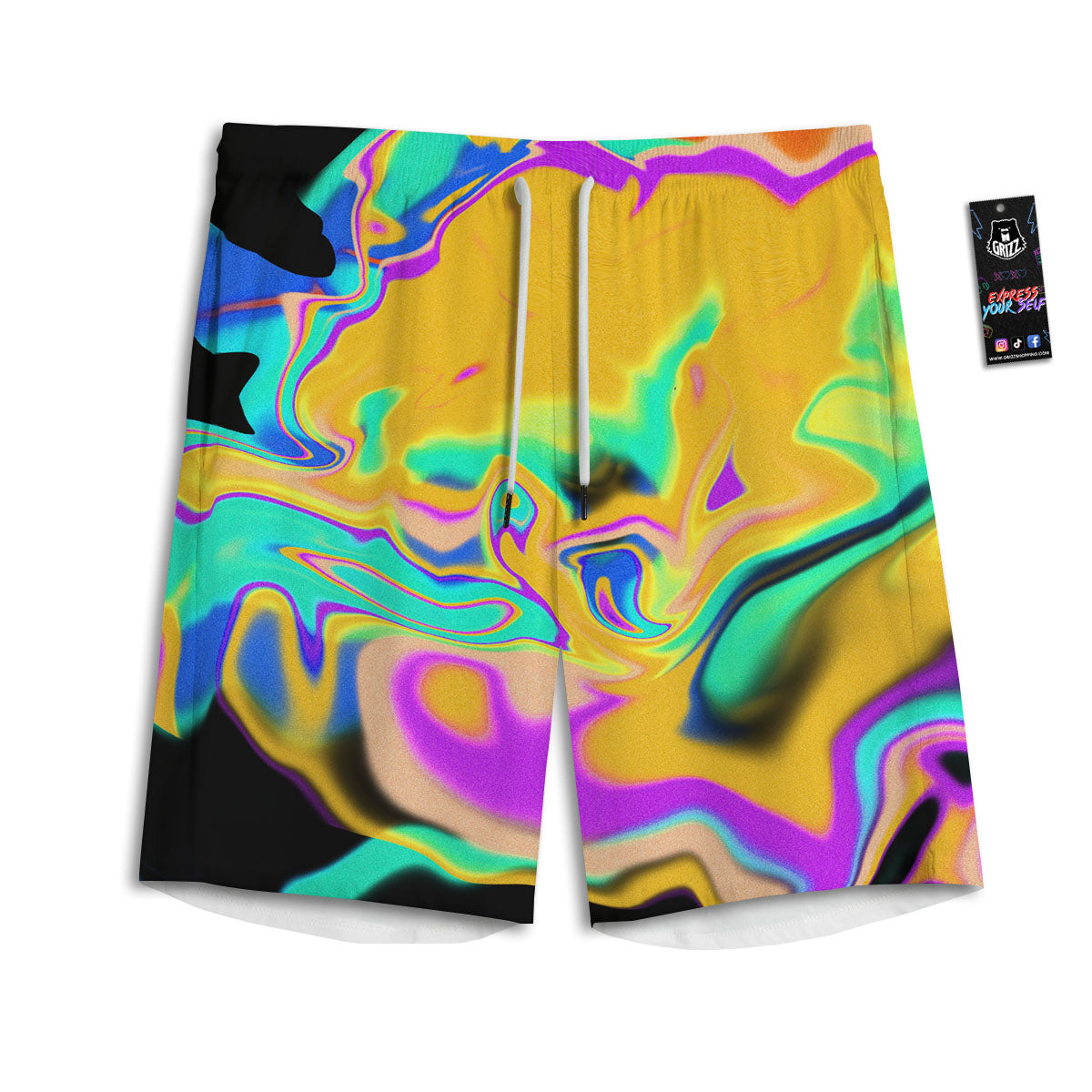 Liquid Trippy Holographic Neon Print Men's Athletic Shorts