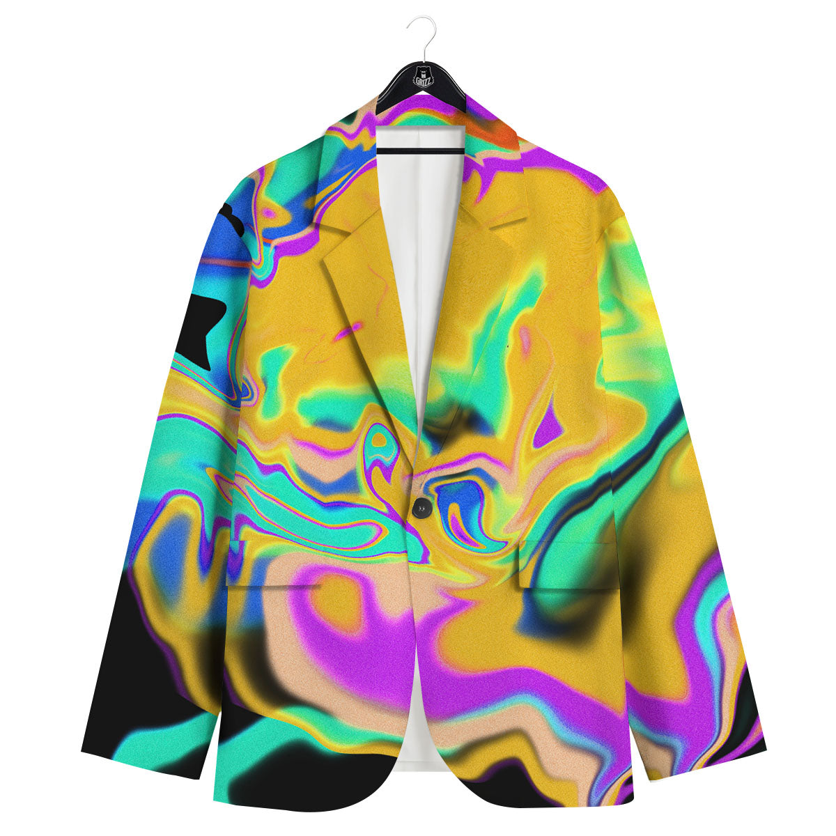 Liquid Trippy Holographic Neon Print Men's Sport Coat-grizzshop