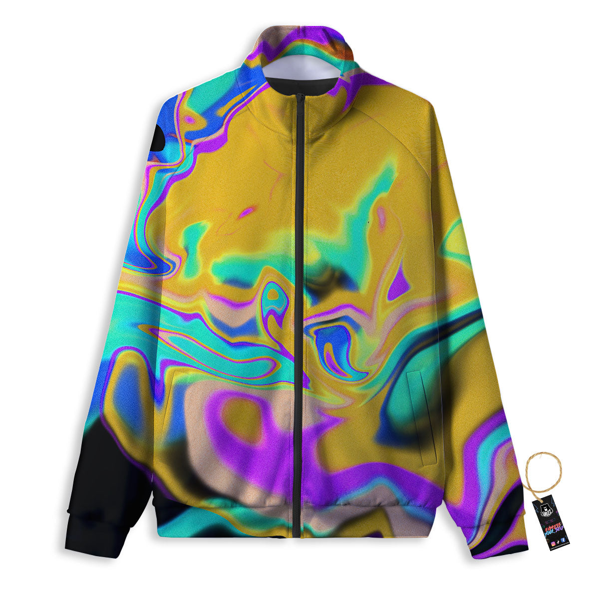 Liquid Trippy Holographic Neon Print Track Jacket-grizzshop