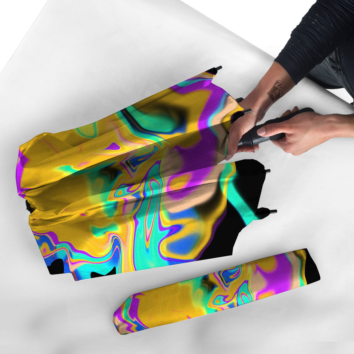 Liquid Trippy Holographic Neon Print Umbrella-grizzshop