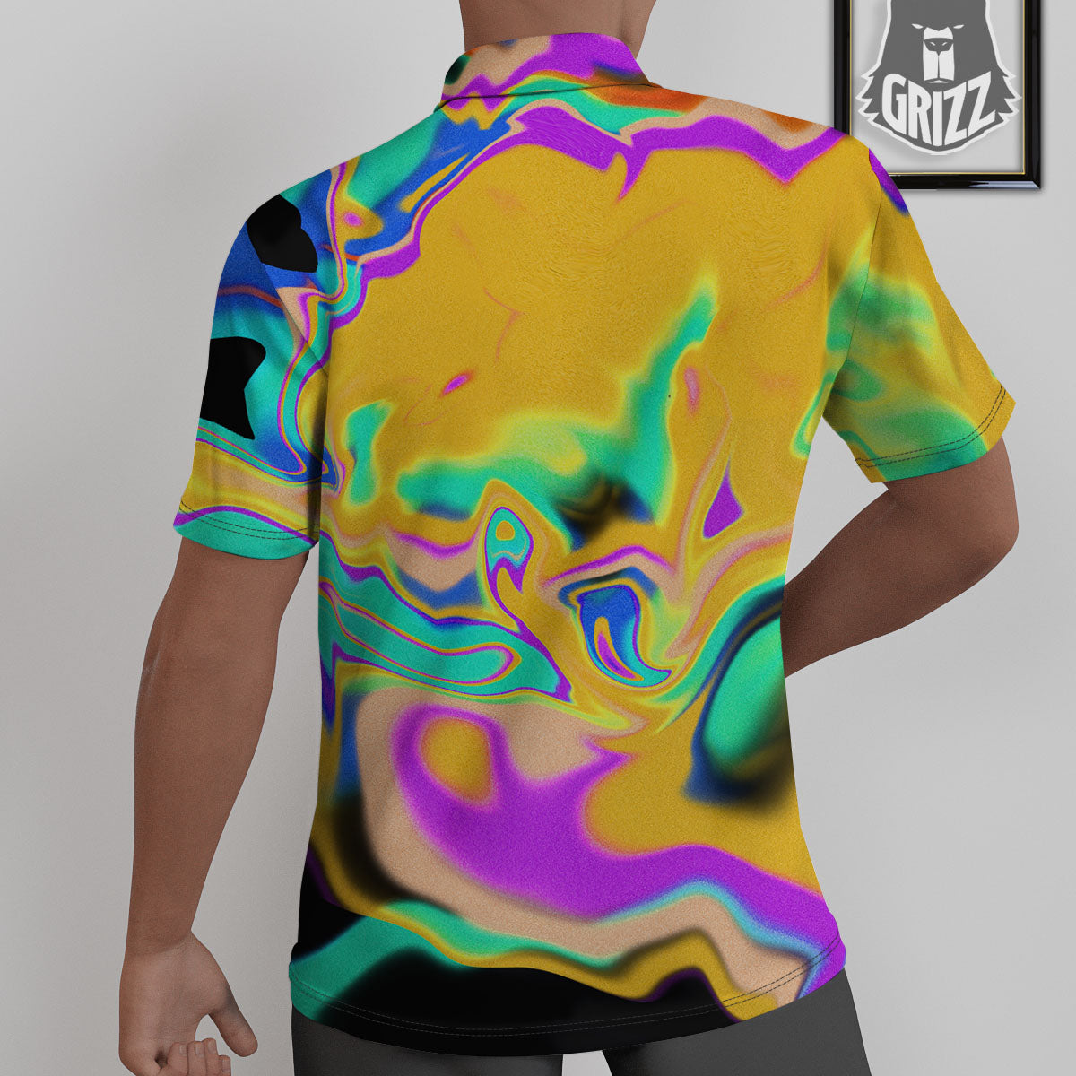 Liquid Trippy Holographic Neon Print Untucked Shirts-grizzshop