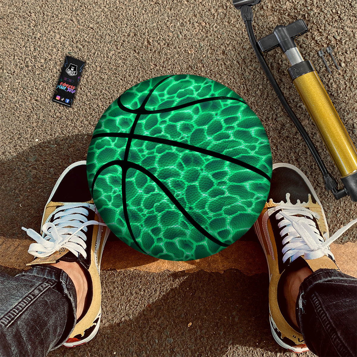 Liquid Lava Green Print Pattern Basketball
