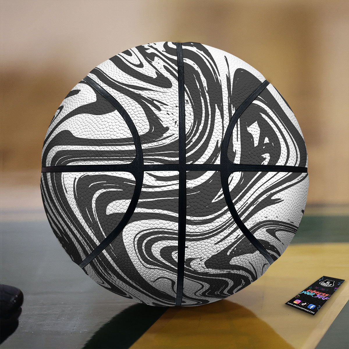 Liquid Marble Black White Print Basketball