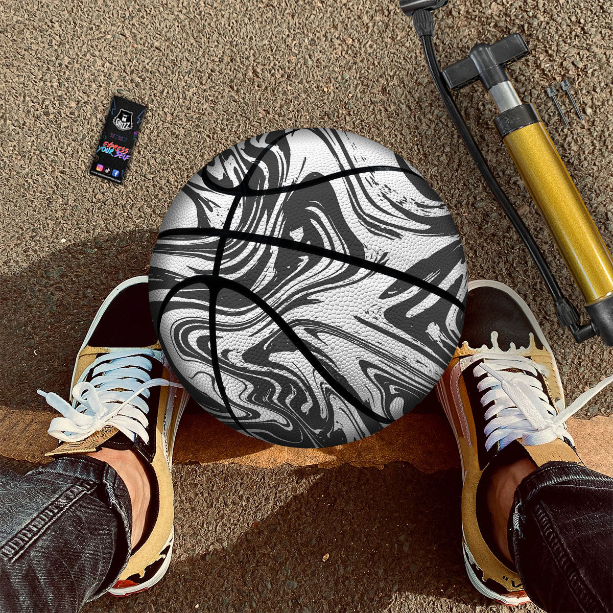 Liquid Marble Black White Print Basketball