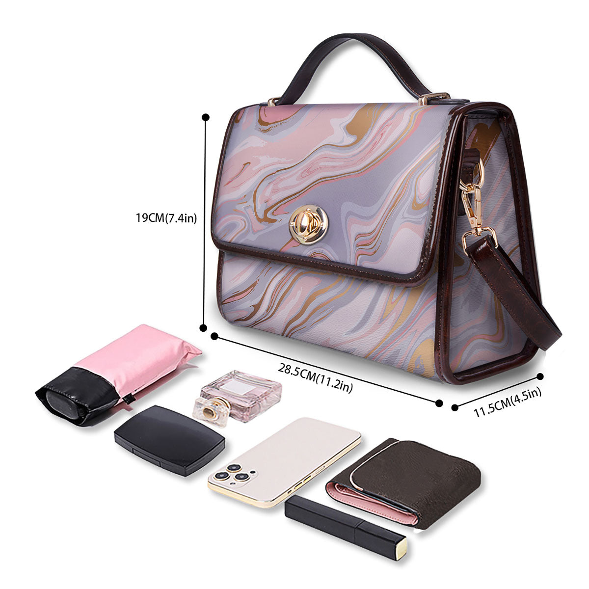 Liquid Marble Pink Print Women's Satchel Bag