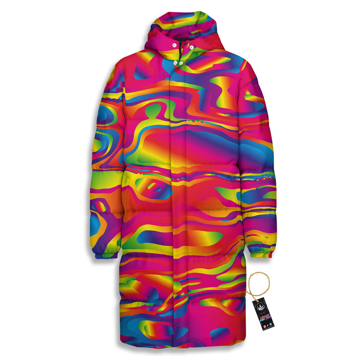 Liquid Trippy Abstract Colorful Print Long Down Jacket