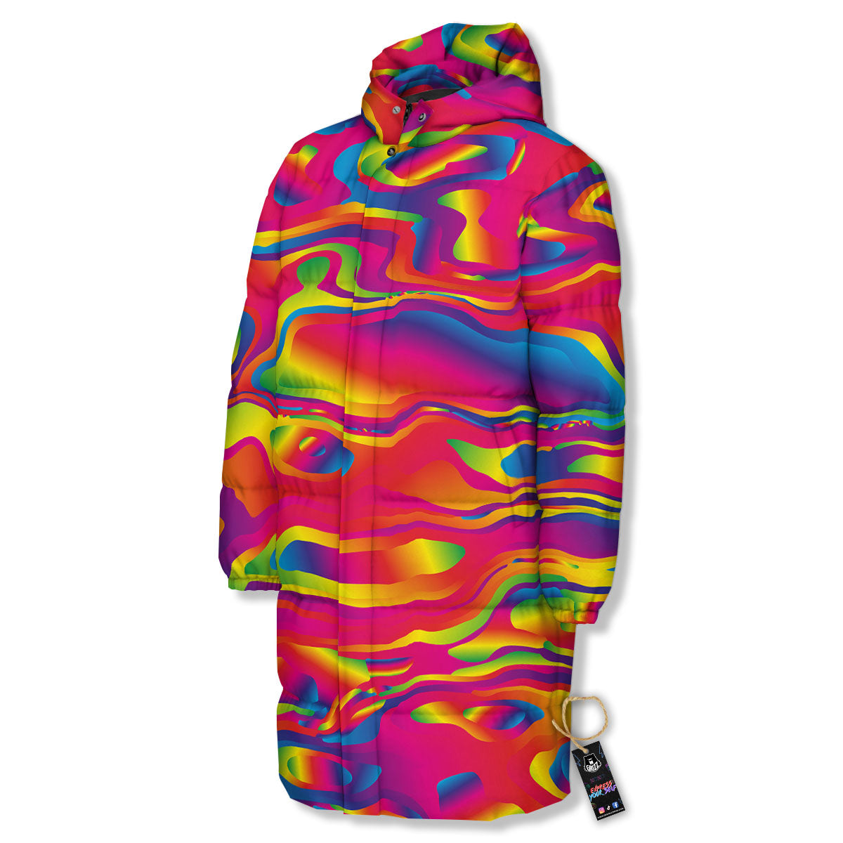 Liquid Trippy Abstract Colorful Print Long Down Jacket